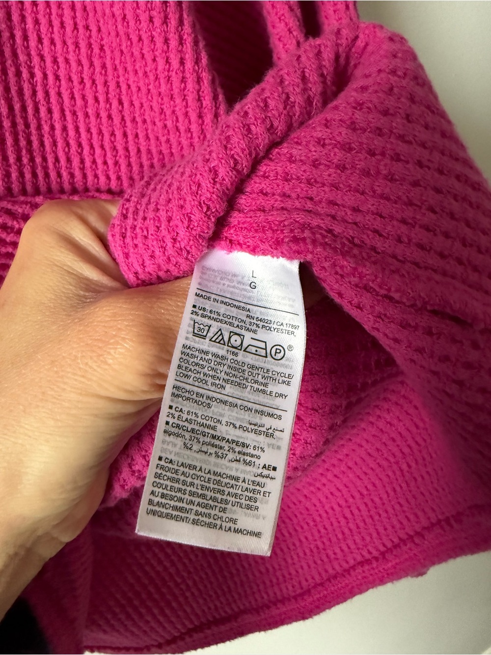 Old Navy Waffle Knit Henley Long Sleeve Top Bright Fuchsia Pink Comfy Size L - Picture 5 of 7